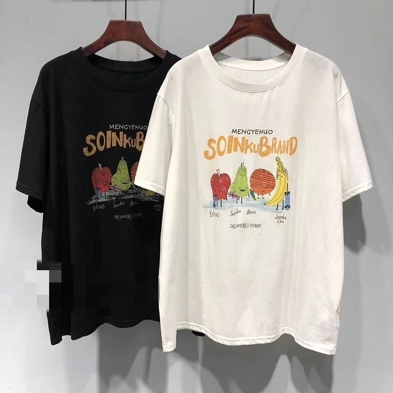

A Loose, Laid-back and Off-the-beaten-style Korean T-shirt Top with Fruit Letter Patterns