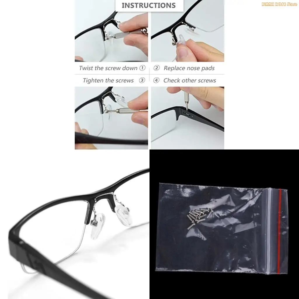 K1AE Soft Silicone Air Chamber Eyeglass Nose Pads Eyeglass Repair 15mm Glasses Screws & Micro Screwdriver