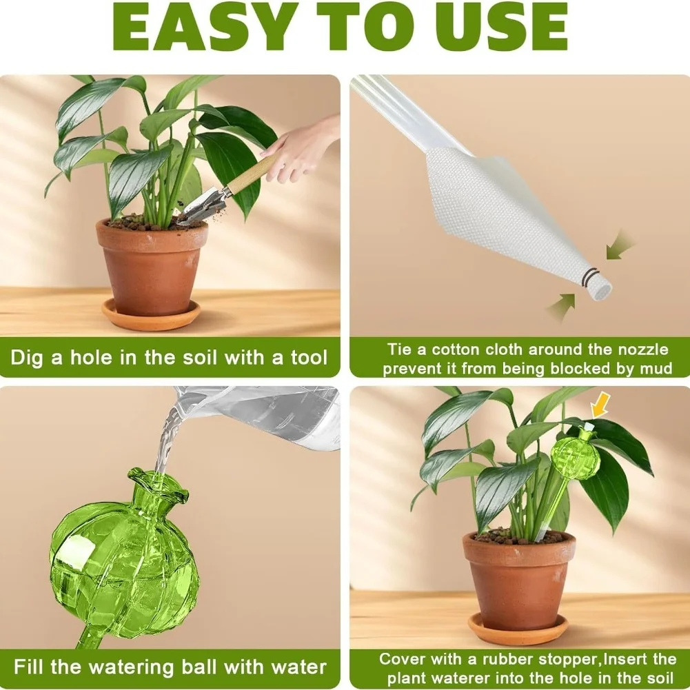 Ensemble de 4 globes d'arrosage pour plantes d'intérieur, système d'auto-arrosage, procure une humidité constante au sol des plantes en pot, en verre