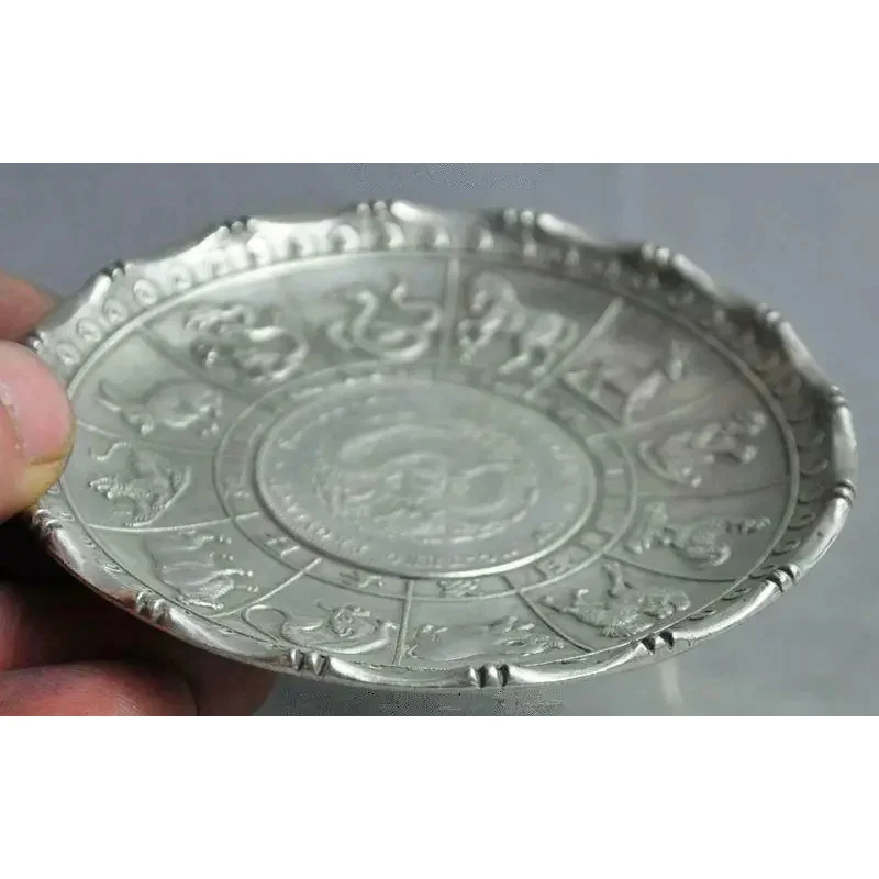 chinese fengshui tibet beast silver 12 zodiac animal dragon statue coin Plate