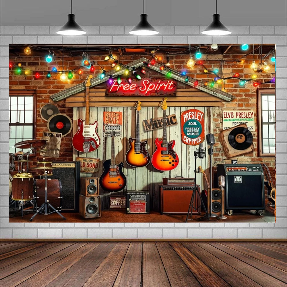 Rock Band Stage Photography Backdrop Live Concert Guitar Instrument Photo Background Music Theme Concert Family Party Decoration
