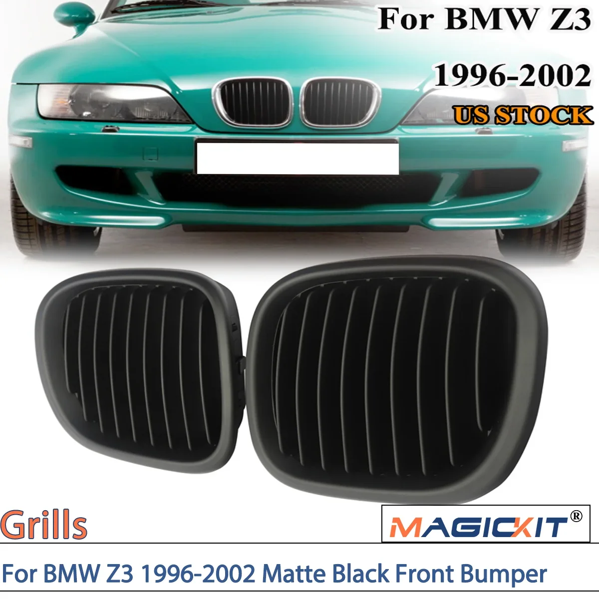 MAGICKIT For BMW Z3 1996-2002 Matte Black Front Bumper Kidney Grille Coupe Convertible 1 Pair of Car Grilles CAR Accessories