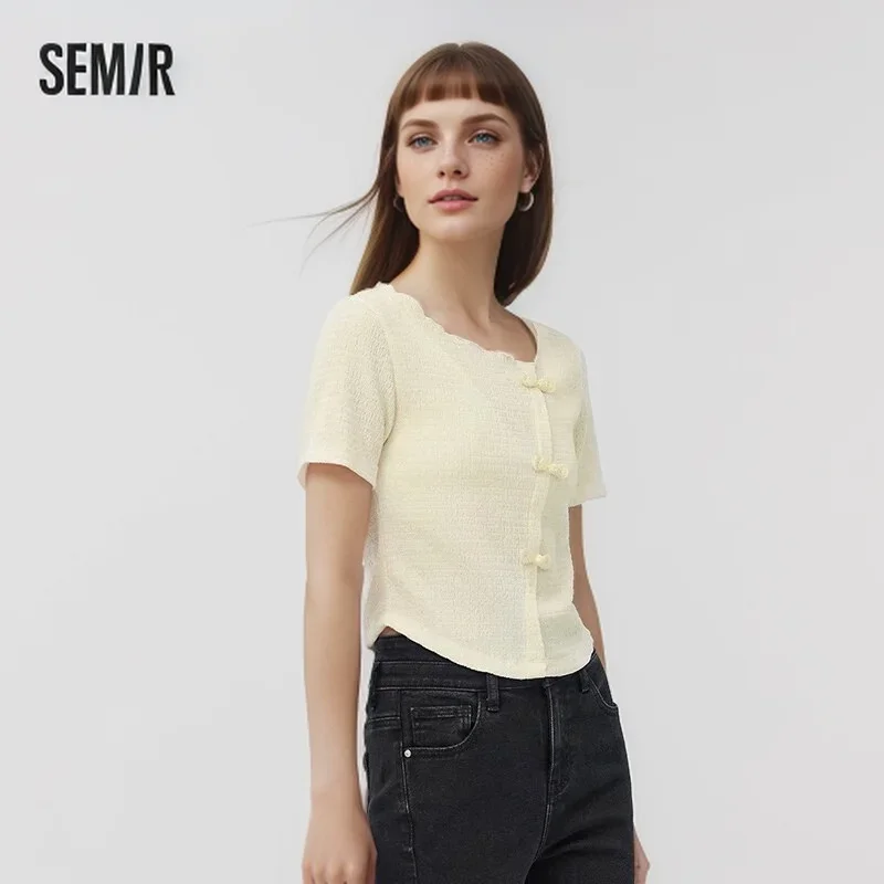 Semir 2024 T-Shirt Women Short Slim Sweet And Cool Little Man Long Sleeve  National Style Tee Shirts top for women