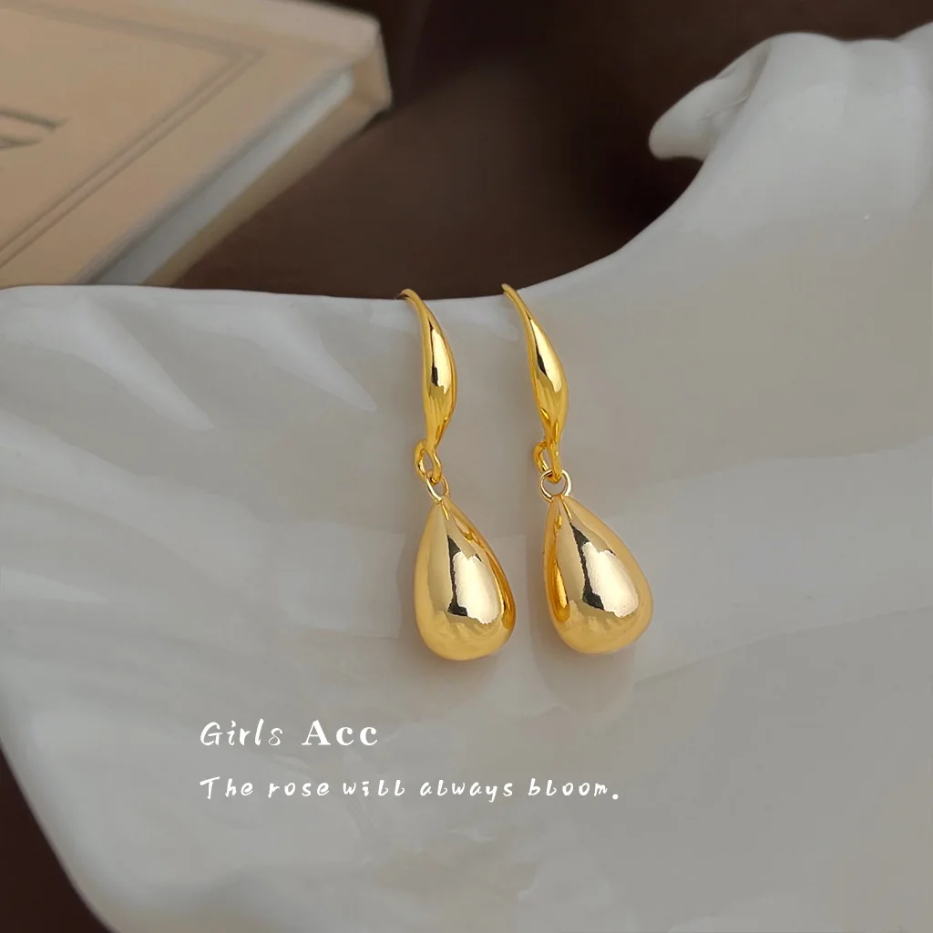 

Niche Fashion Commute Women Dangle Earrings Minimalist Geometric Water Drop High-end Simple Smooth Metal Ear Jewelry Wholesale