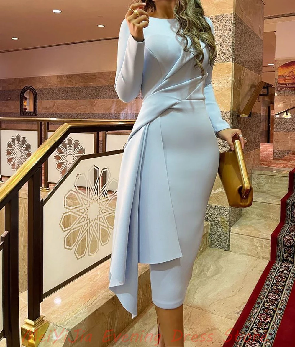 Meiyijia O-Neck Crepe Ruffles Sheath Long-Sleeves Ankle-Length robes de soirée فساتين سهرة  Arabia 2024 Sexy Evening Dresses