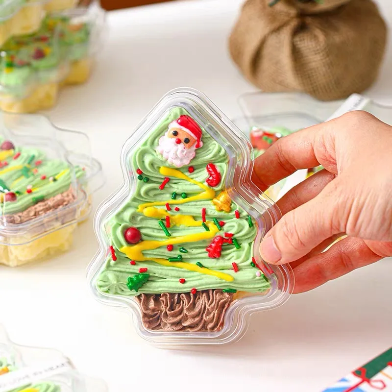 Christmas Cake Box, Strawberry Cream Mousse, Transparent Christmas Tree Packaging Box, Dessert baking Packaging Box, 20 pcs