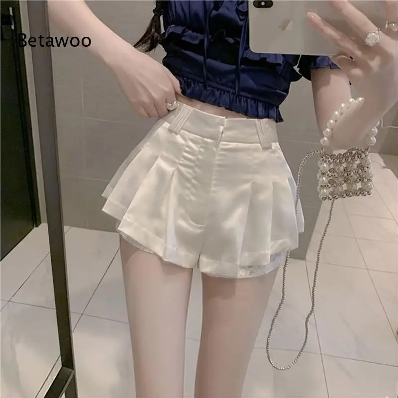 Women High Waist Pleated Mini Skirt with Inner Shorts Slim Fit Casual A Line Short Skirt