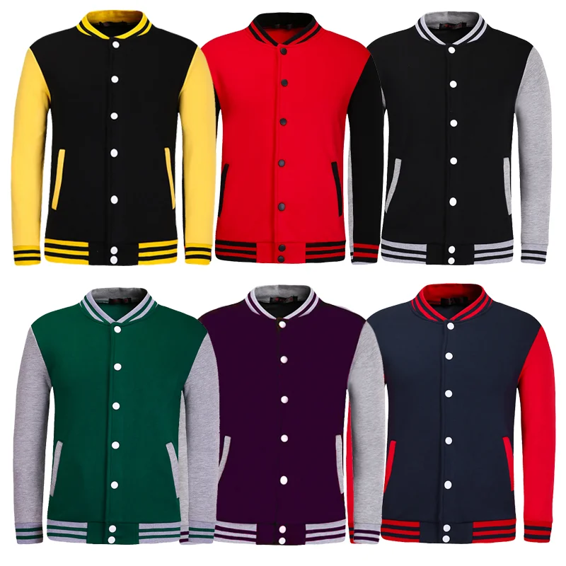 

Customized School Uniform Team Tracksuit College Varsity Coat Baseball Jacket For Men Big Size 4XL Purple Yellow Green Black