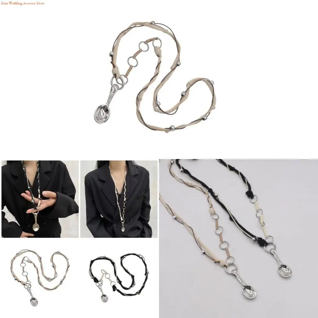 G92D Fashionable Spoon Pendant Necklace Stylish Spoon Charm Necklace with a Soft Braided Cord for Fashion Enthusiasts