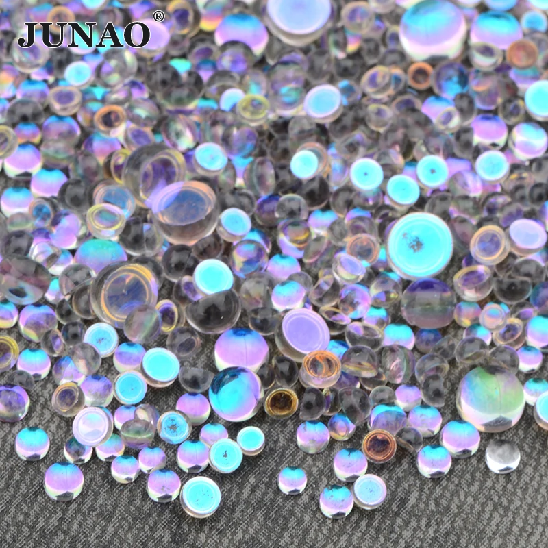 JUNAO Mix Size 1440pcs Pink AB Glass Mermaid Rhinestones Half Round Beads Flatback Nail Art Crystal Stones Non Hotfix Strass