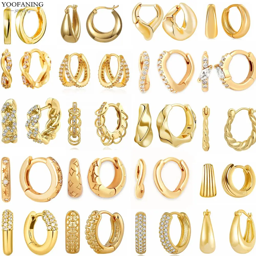 

925 Sterling Silver Ear Needle Fashion Light Luxury Hoop Gold Earrings White Zircon Classic Earrings for Women Jewelry Gift