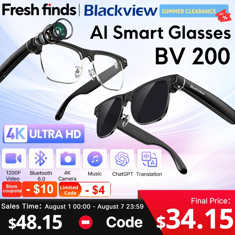 �y�Z�[�����z�y���E�����J�zBlackview BV200�B�e�X�}�[�g�O���X 8MP 4K HD�J���� Bluetooth�ʘb �����A�V�X�^���g AI�|�󃁃K�l