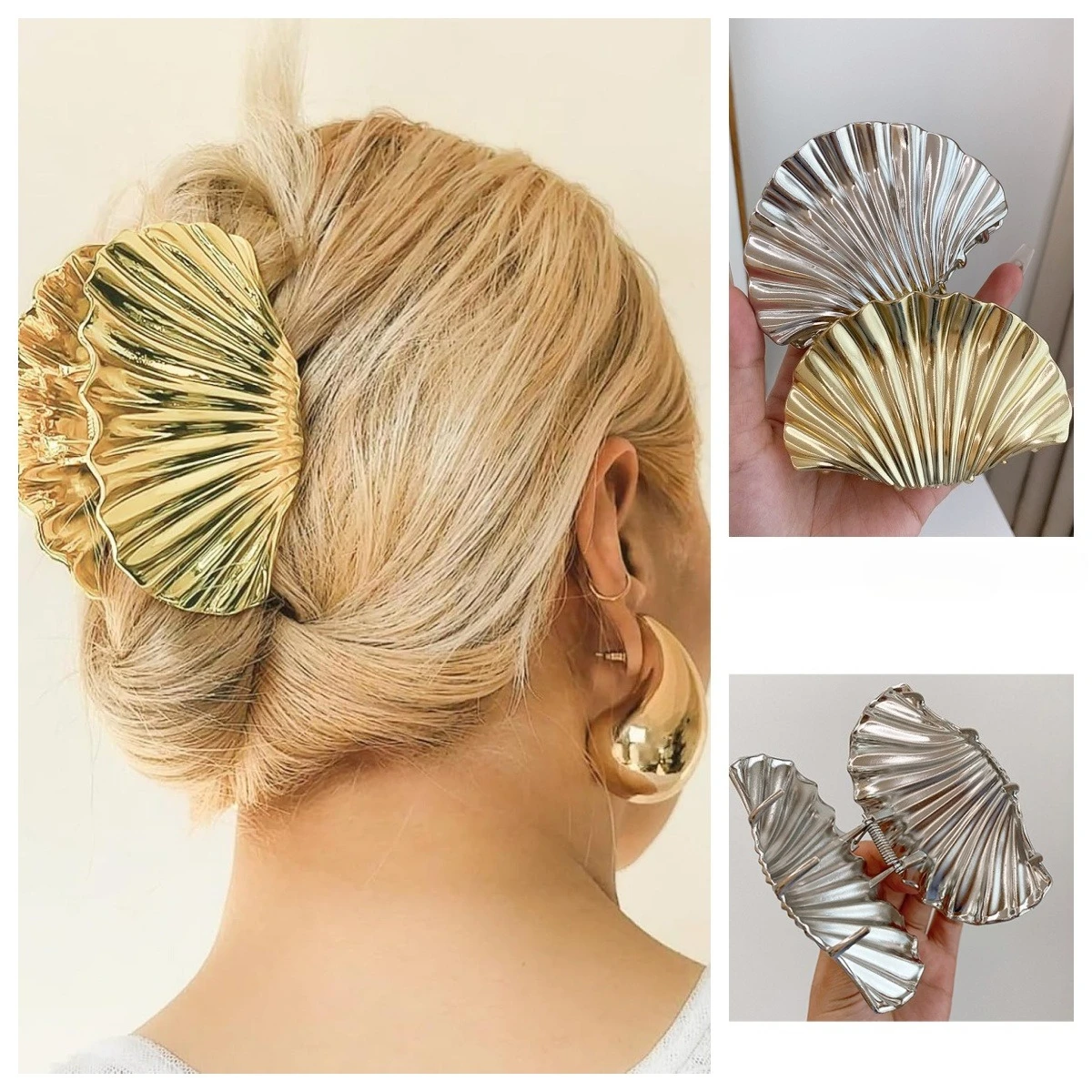 

Модные металлические заколки для волос неправильной текстуры в форме ракушки для женщин и девочек, заколки для волос, заколки для волос с хвостиком, модные аксессуары для волос