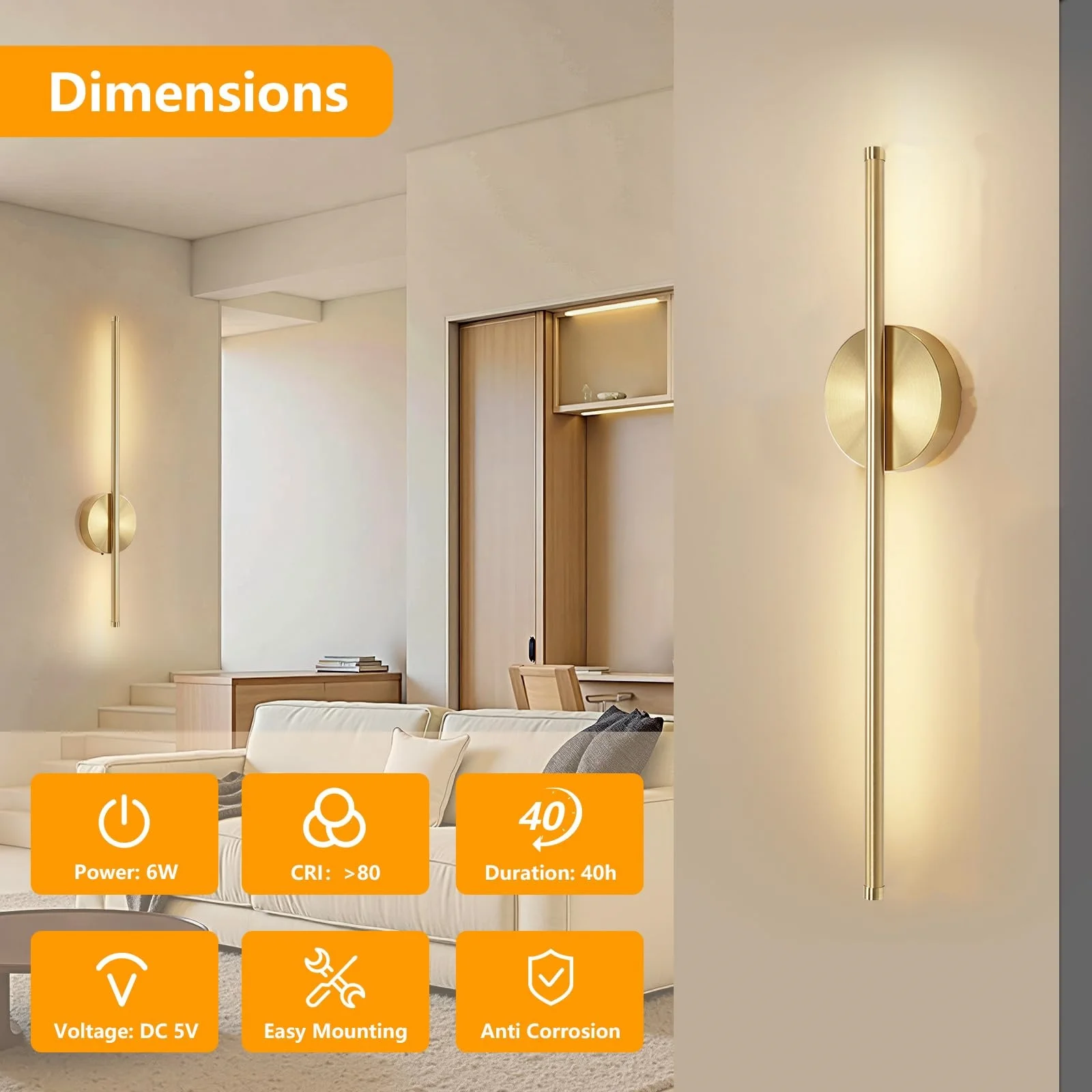 2pcs Rechargable Wall Light Gold/Black 80cm/31inch LED Wall Sconces With Remote Control For Bedroom Corridor Home Art Decor Lamp