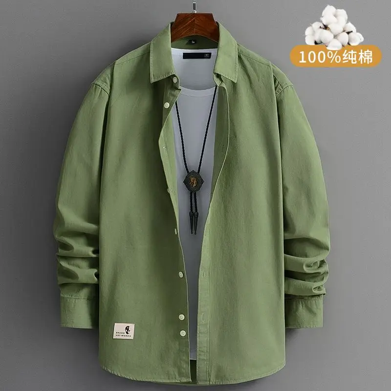 Spring Autumn Fashion Pure Cotton Solid Color POLO Collar Long Sleeve Men\'s Clothing Blouse Cargo Simplicity Trend Button Tops