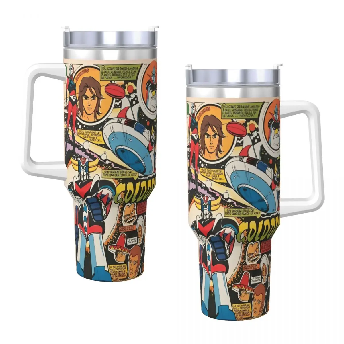 Goldoraks UFO Robot Grendizers Stainless Steel Driving Thermal Cups With Straws and Lid Large Car Mugs Cold Drink Water Bottle