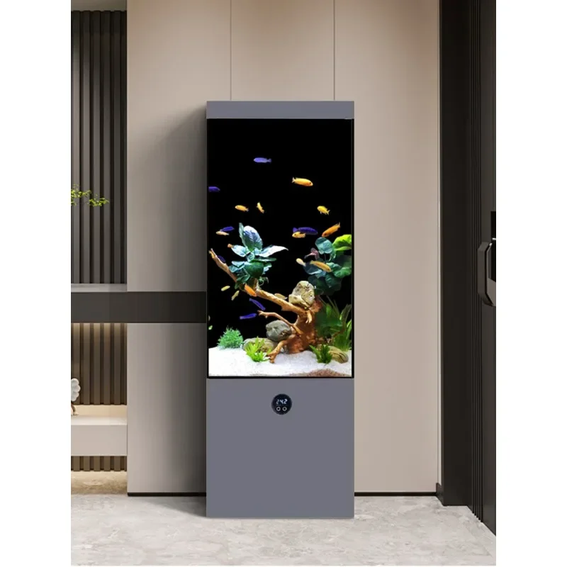 Vertical vertical fish tank water-free living room floor-to-ceiling aquarium ultra-white glass bottom filter with cabinet