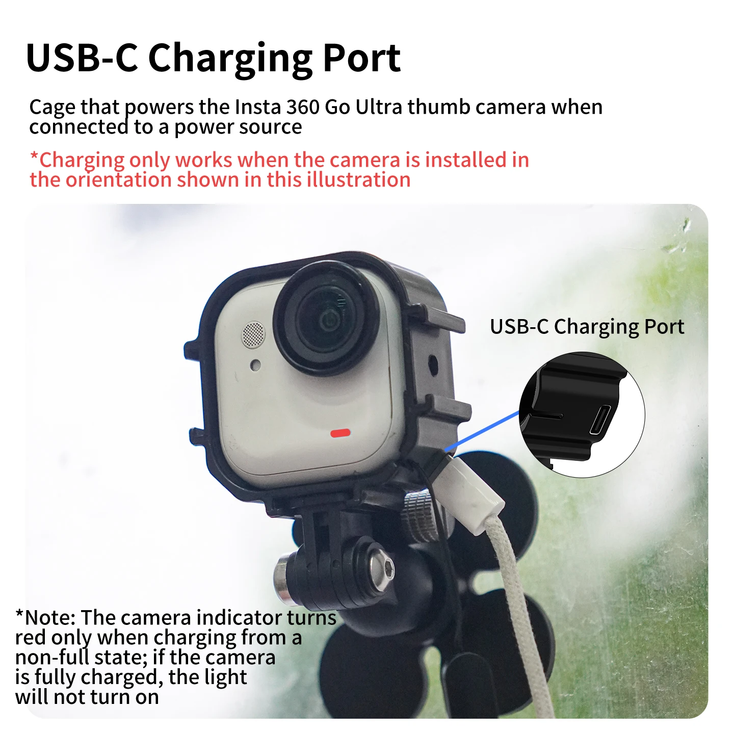 Adhesive Suction Cup Charging Camera Cage PLastic Frame for Insta360 GO Ultra Helmet Car Windshield Outdoor Motor Sports Vlog