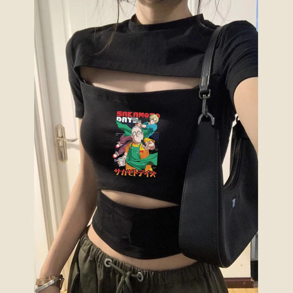 Sakamoto Days cropped top female 2000s party meme anime japan tshirt goth anime meme gyaru party