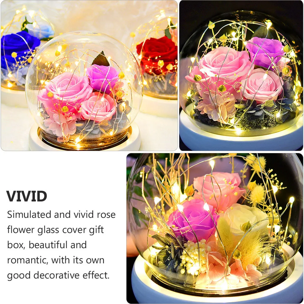 

1Pcs Immortal Flower Rose Glass Dome Gift Box Creative Valentines Day Romantic Decorative Home Office Ornament