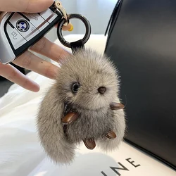 Cute Long Ear Bunny Keychain Real Mink Fur Rabbit Doll Pendant Toys Keyring Handbag Charm Ornament Pompom Plush Jewelry Gifts