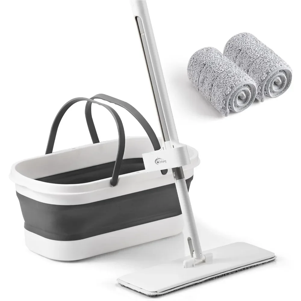 

Flat Mop and Collapsible Bucket OG7, Mop and Bucket for Floor Cleaning, Foldable Bucket with Wheels, 2 Washable&Reusable