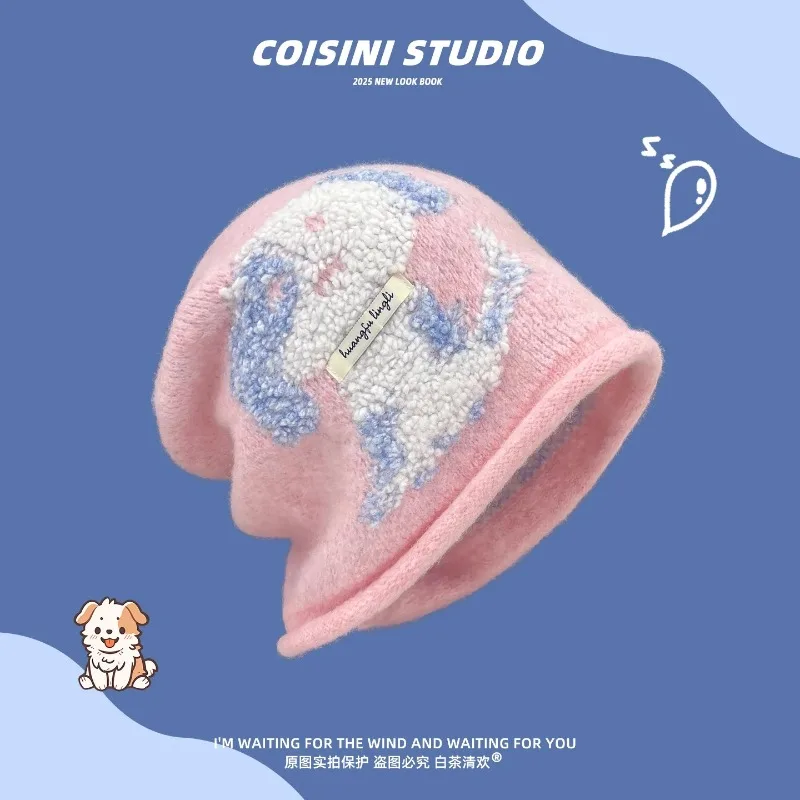 لطيف الكرتون جرو الجاكار محبوك كومة القبعات النساء الشتاء السفر الدافئة حماية الأذن تنوعا تظهر الوجه بيني الأدبية الصغيرة