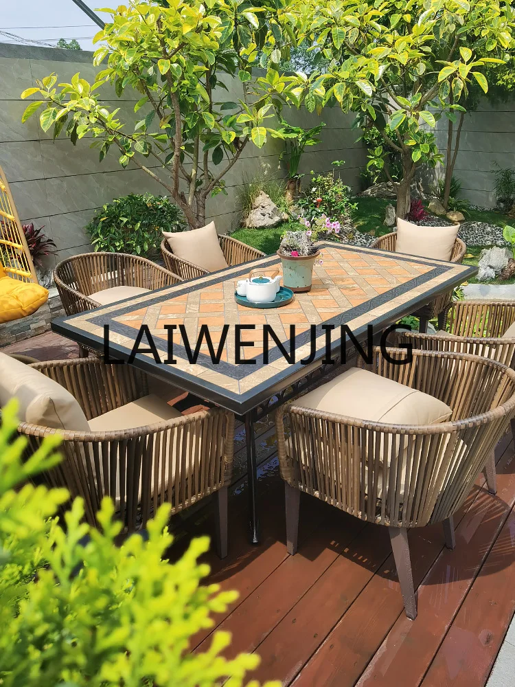 RWJ Table and Chair Garden Cast Aluminum Outdoor Leisure Rattan Rattan Chair Outer Swing Simple Long Table Combination