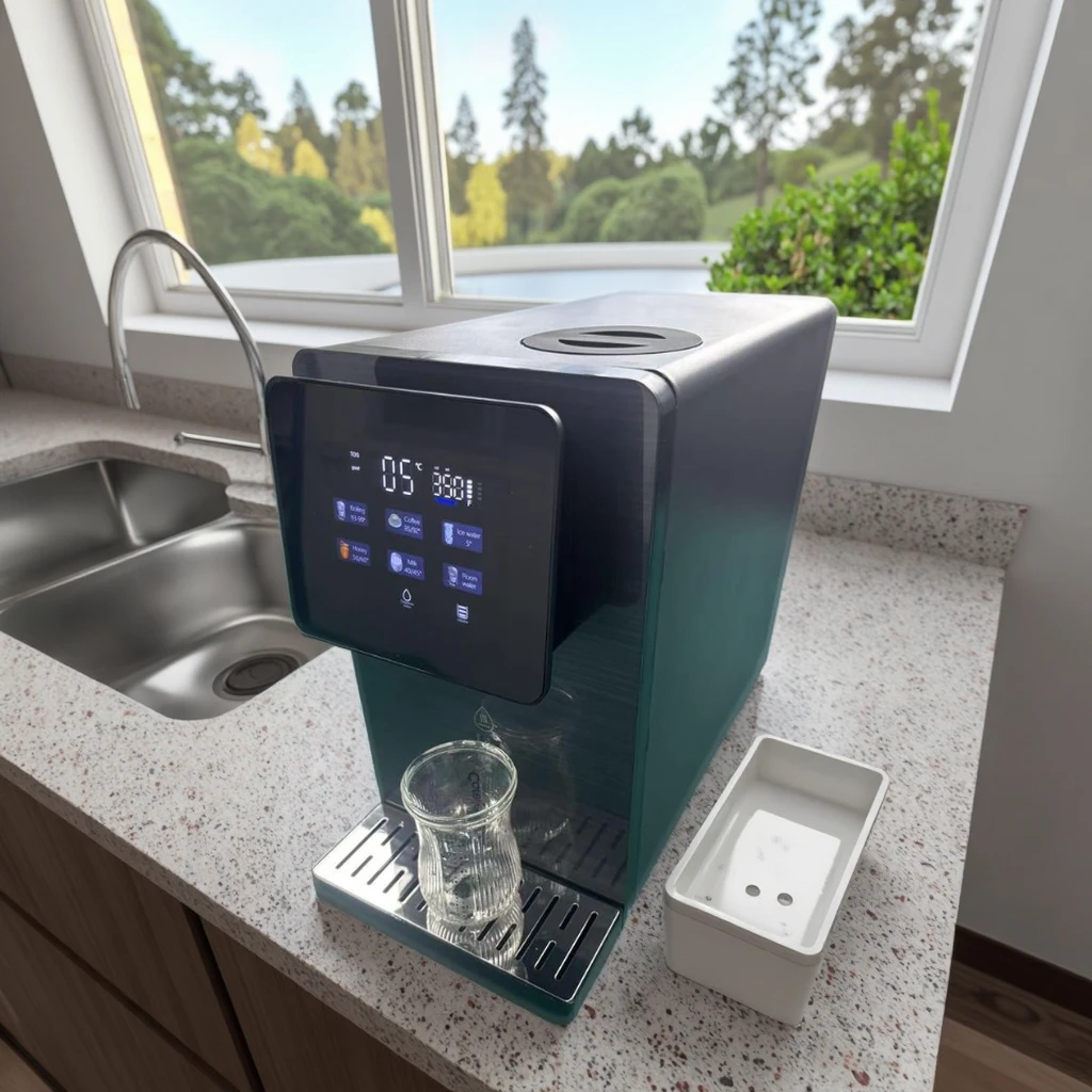 Composite reverse osmosis water filtration system including hotel and domestic compressor self-cleaning hot and cold steel