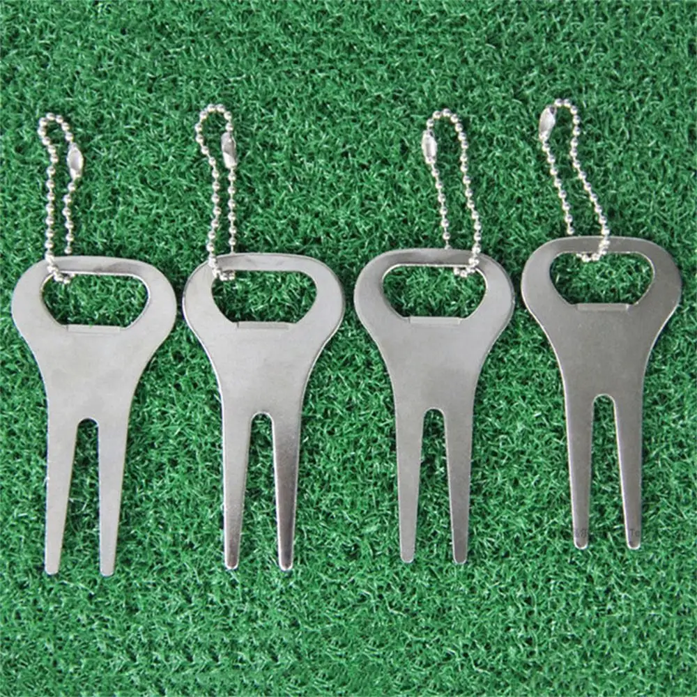 Zinc Alloy Divot Repair Tool with Bead Chains clean groove Golf Pitchfork lightweight Divot Fork Golf Green Fork Training Aids