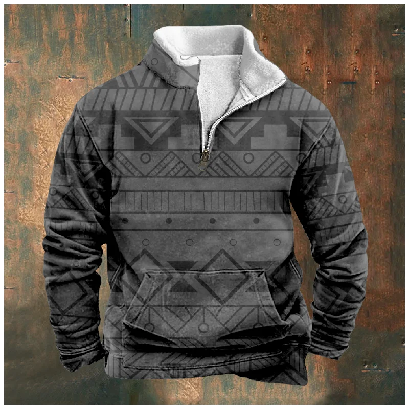 

New Christmas Cotton Jacket Hooded Sweater Casual Print Men's Long Sleeve Standing Neck Half Zip Sweater Inner Cut a27