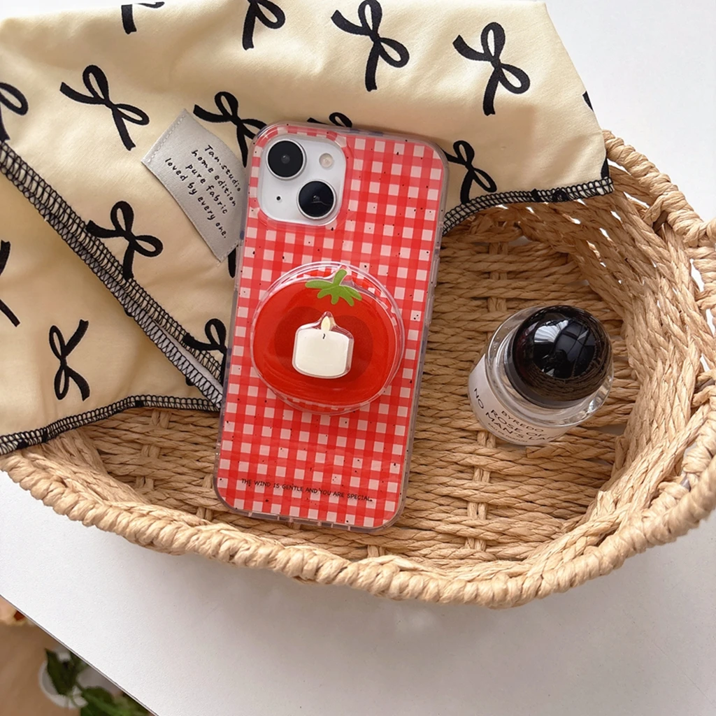 

Retro Red Grid Pattern Candle Tomato With Holder Magnetic Wireless Charging Phone Cover Case for iPhone 16 15 14 13 Pro Max