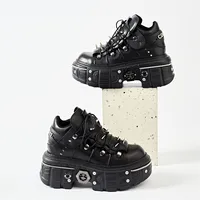 Punk Women Lace-Up Ankle Botas Mujer 2025 Rivet Metal Decoration Round Toe Thick Bottom Boots Woman Nightclub Rock Platform Shoe - Image 3