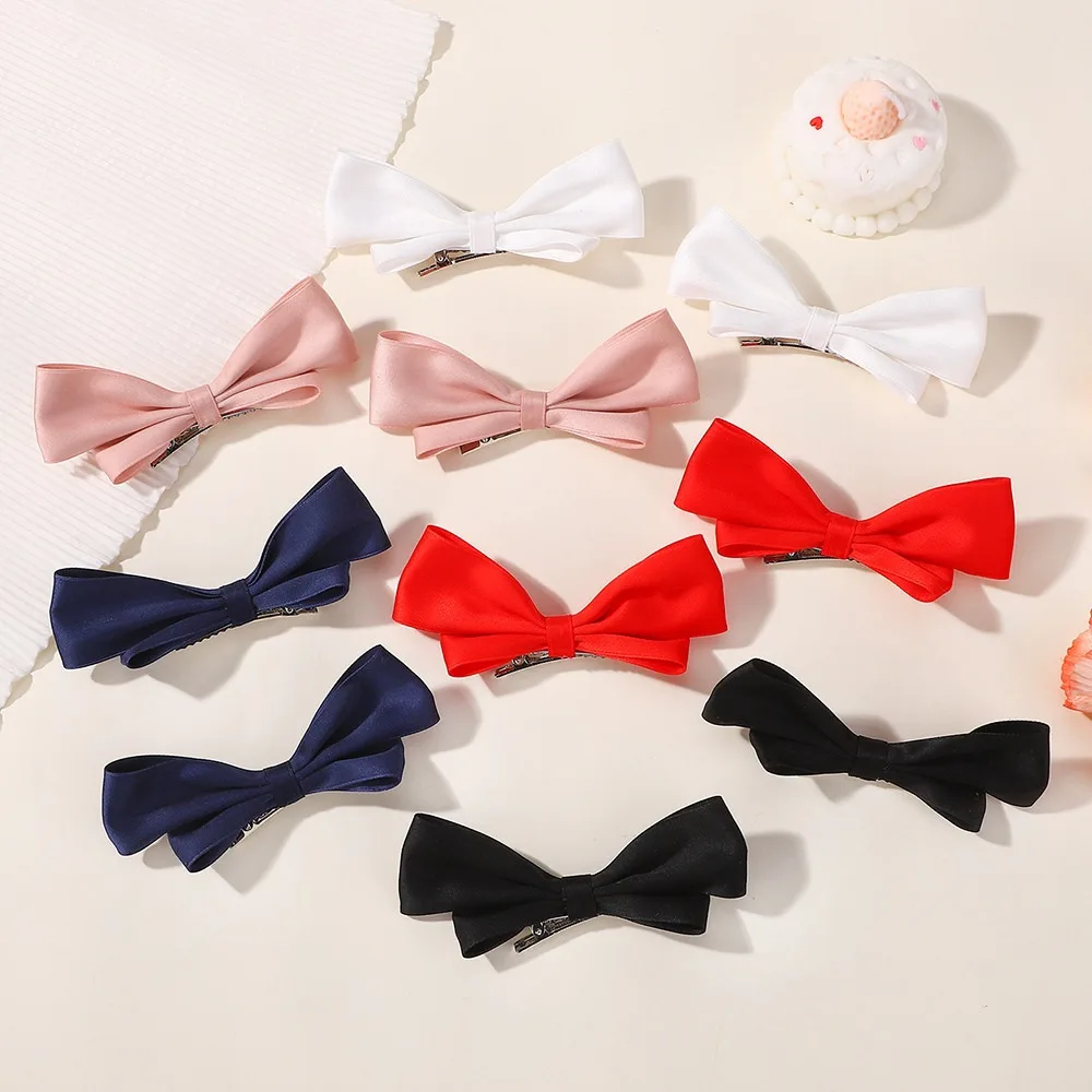 2 Stück elegante Satin-Haarspangen mit Schleife für den täglichen Gebrauch, Schuluniform, Hochzeit, Haar-Styling-Zubehör