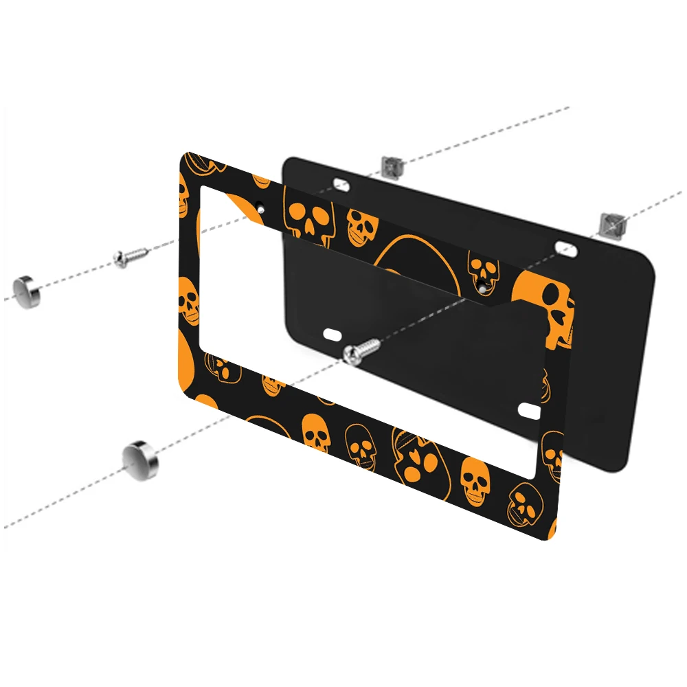 1 قطعة الأسود والبرتقالي الجمجمة نمط 2 حفرة إطار لوحة الرخصة مادة الألومنيوم 6x12 بوصة مع المسمار مجموعة الرجعية الجدة سيارة دي