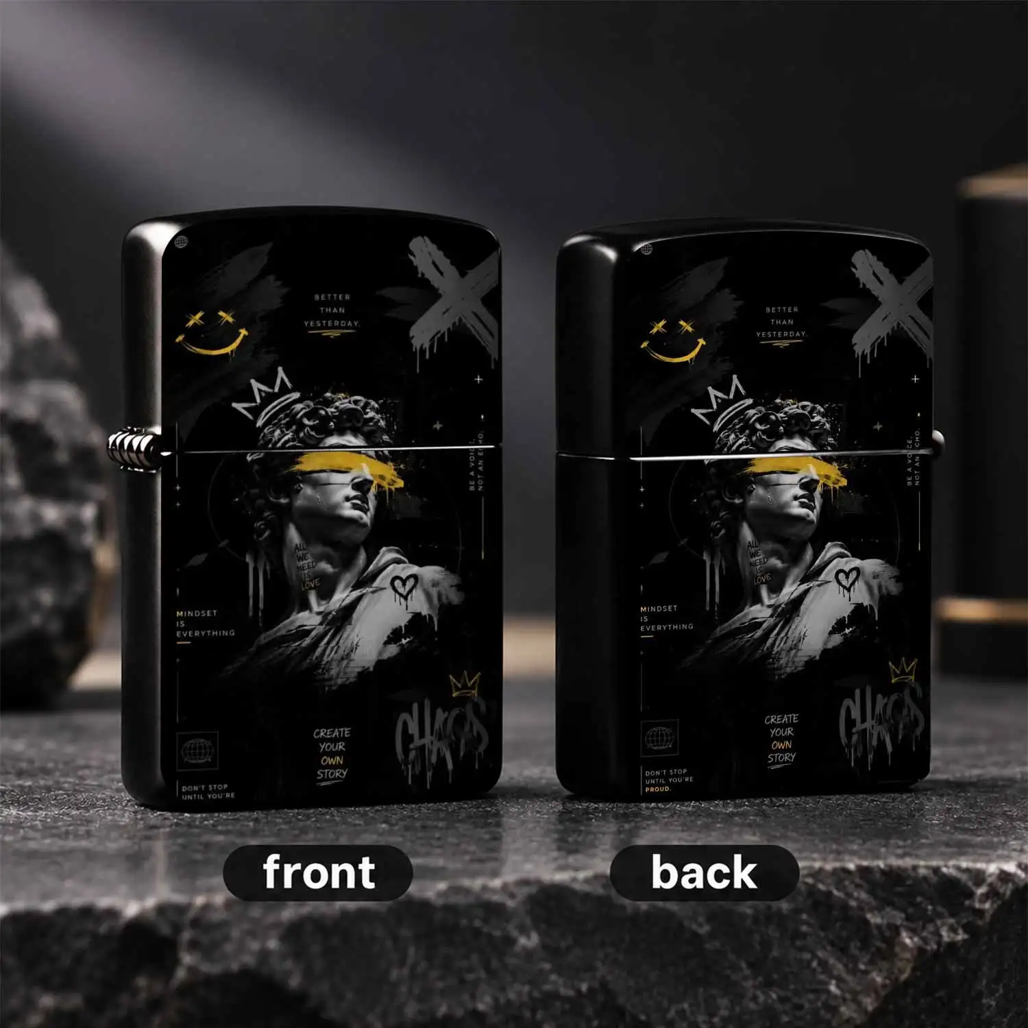 Trendy Graffiti David Style Portable Lighter, Street Art Aesthetic With Golden Accent, Cool Unique Daily Carry Item, Perfect For Multiple Scenarios, Ideal Gift To Show Distinct Personal Taste, Break Traditional Design To Highlight Your Spec