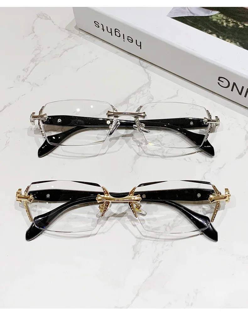 Cut Edge High-end Framless Photochromic Myopia Glasses Silver Gold Blue Light Blocking Eyewear Anti-UV Sunglasses Diopters -4.0