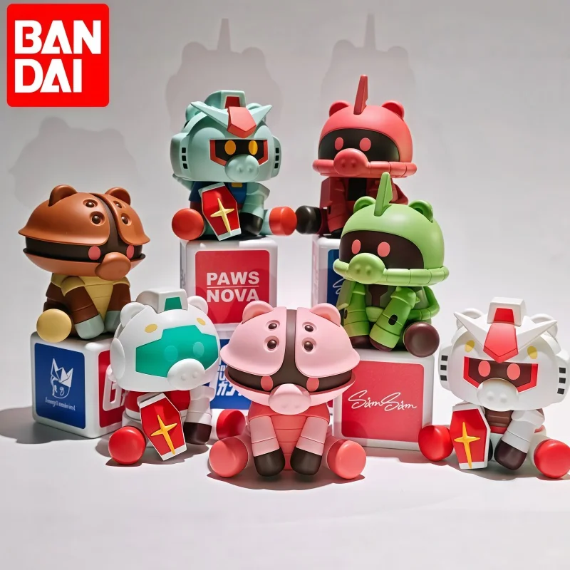 Bandai Samsam Gundam Play Series Q Trendy Pig Nose Blind Box Figura Coleccionable de Anime, Juguete Periférico, Adorno de Escritorio para Fans