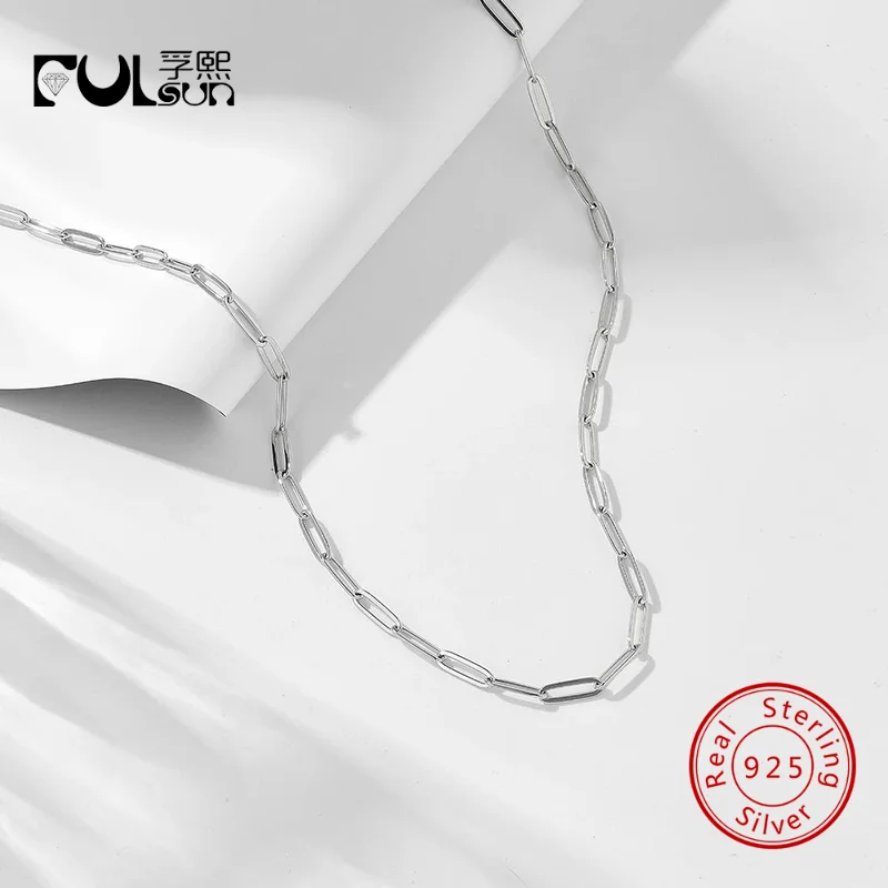 925 Sterling Silver 14K Silver Plain Paperclip Link Thin Chain Necklace Women Minimalist Daily Jewelry Gift