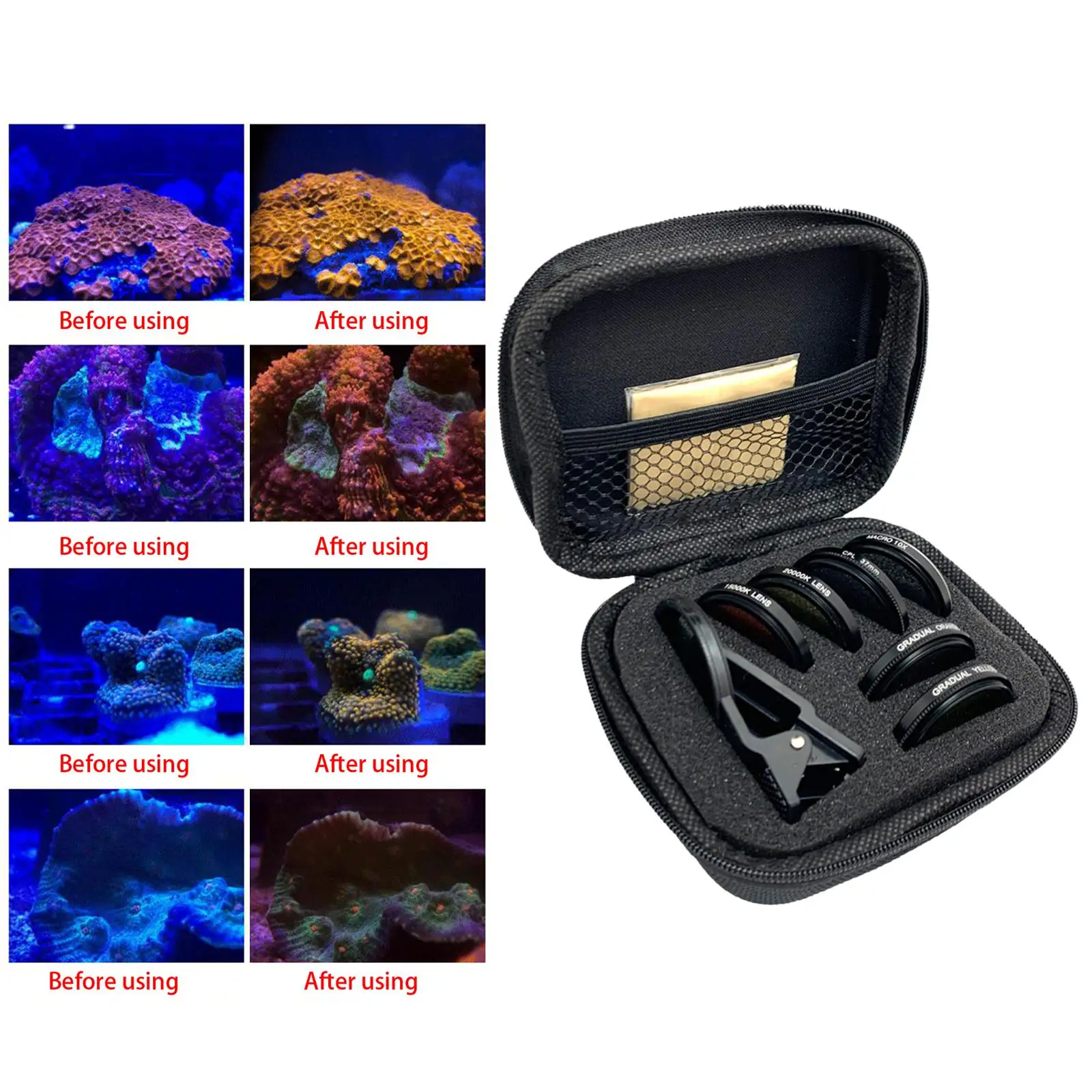 Coral Lens Filter Kits Phone Diving Lens Kit 7 Lenses Kit with Storage Case with Cpl Polarizer Lens Underwater Photography Lens