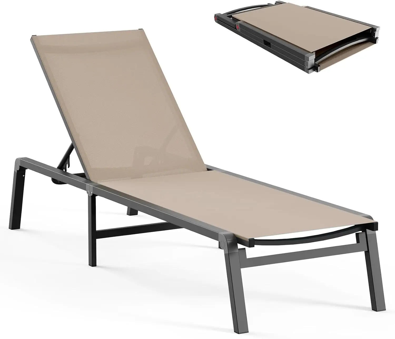 

Foldable Outdoor Chaise Lounge with 5 Adjustable Backrest, Lightweight Aluminum Frame for Poolside Beach Comfort