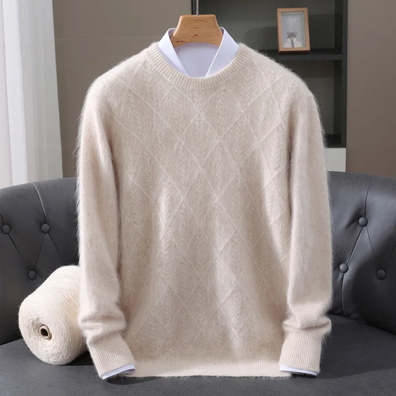 الرجال س الرقبة سميكة البلوز الخريف الشتاء الكلاسيكية الذكية عادية تويست سترة 100% المنك الكشمير تريكو الأعمال مريح القمم