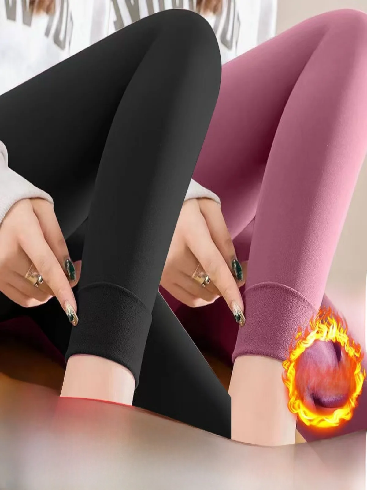 

Thickened Fleece Women's Autumn Pants Tight Fit Inner Wear Double Sided Brushed Warm Trousers Elastic Waist Bottoming Pants