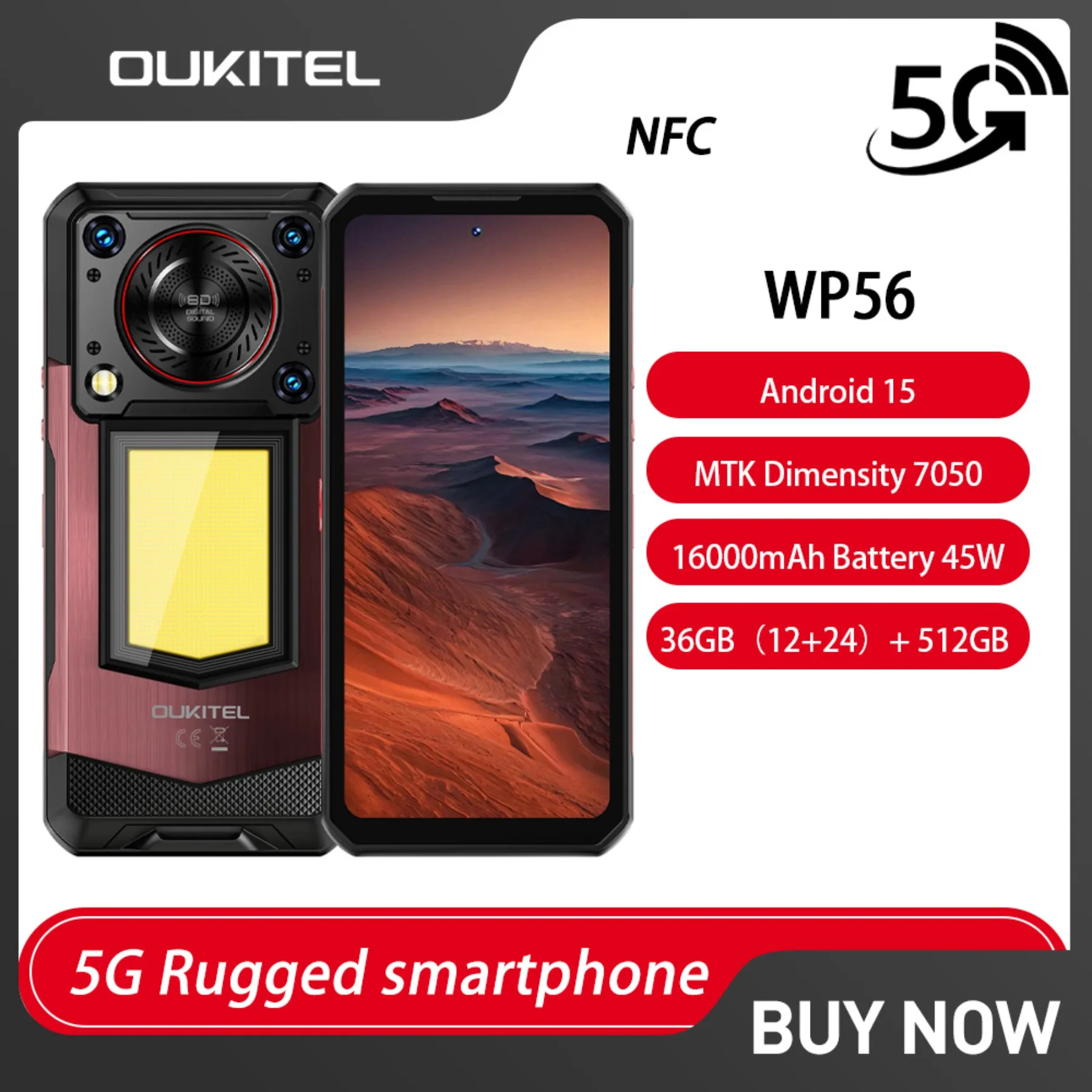 NEW OUKITEL WP56 Rugged Mobile Phone16000mAh 45w 36GB+512GB 6.8“ FHD 120Hz Cell Phone MTK7050 108MP BT5.2 Android15 Smartphone