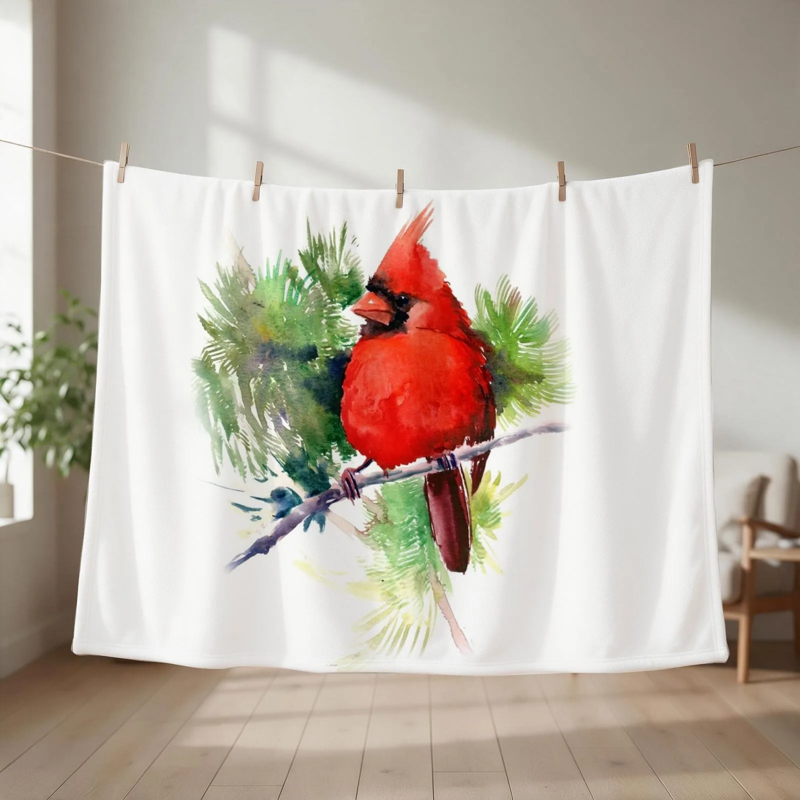 Red Cardinal Bird Throw Blanket couch cozy soft plush fuzzy picnic outdoor blanket
