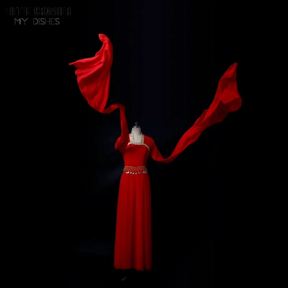 زي الرقص الشعبي الصيني للفتيات ، كم الماء الكلاسيكي ، ملابس Dacne ، Yangko ، مروحة Hanfu ، أحمر ، حجر الراين التقليدي