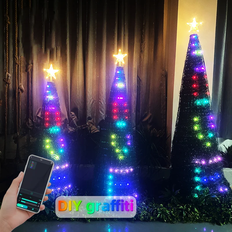 DC5V Addressable RGB Christmas Tree Toppers Decoration Lights Multicolor Changing APP Control Fairy LED Star String Light Kit