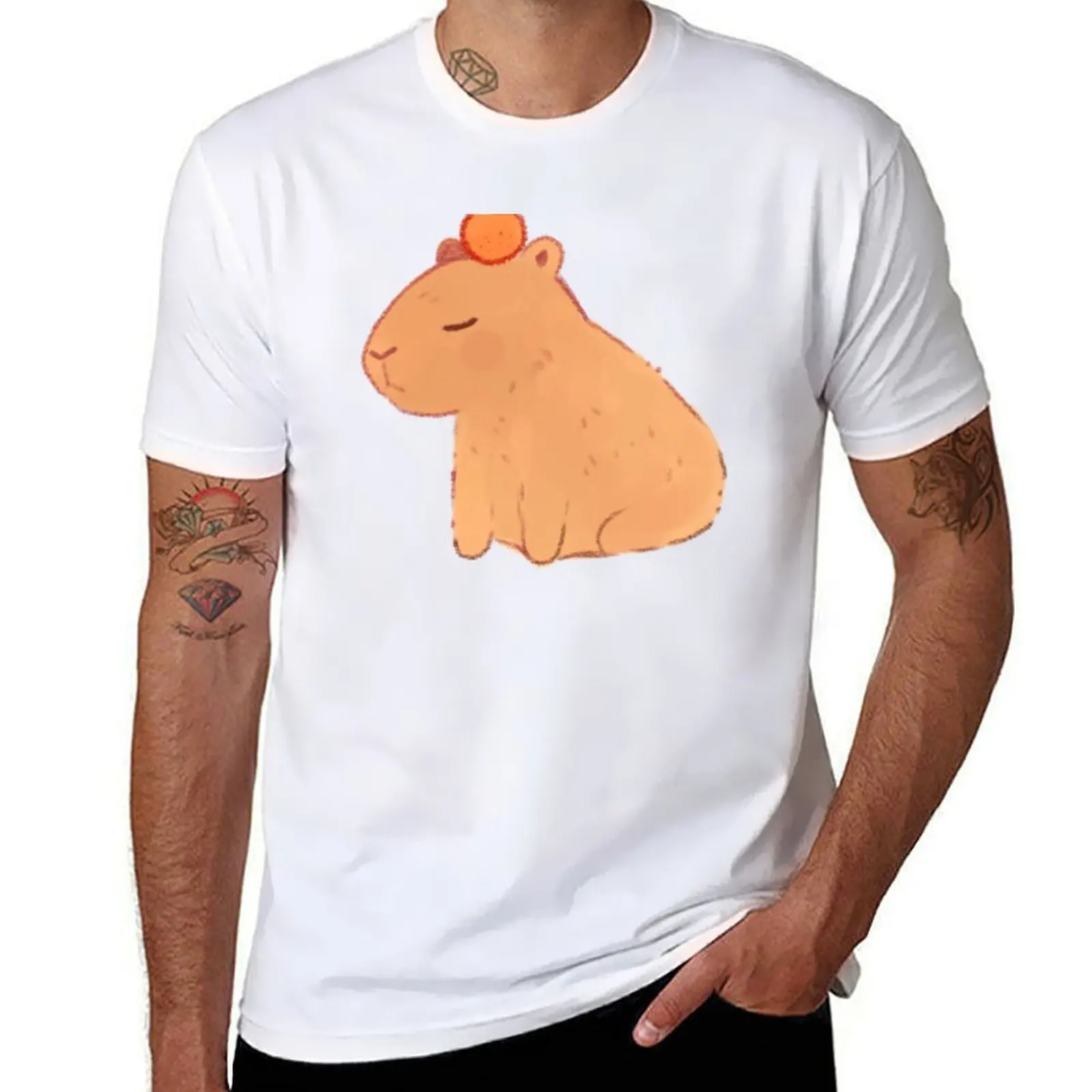

Capybara and orange T-Shirt t shirts for man graphic funny t shirts for man pack white T-Shirt