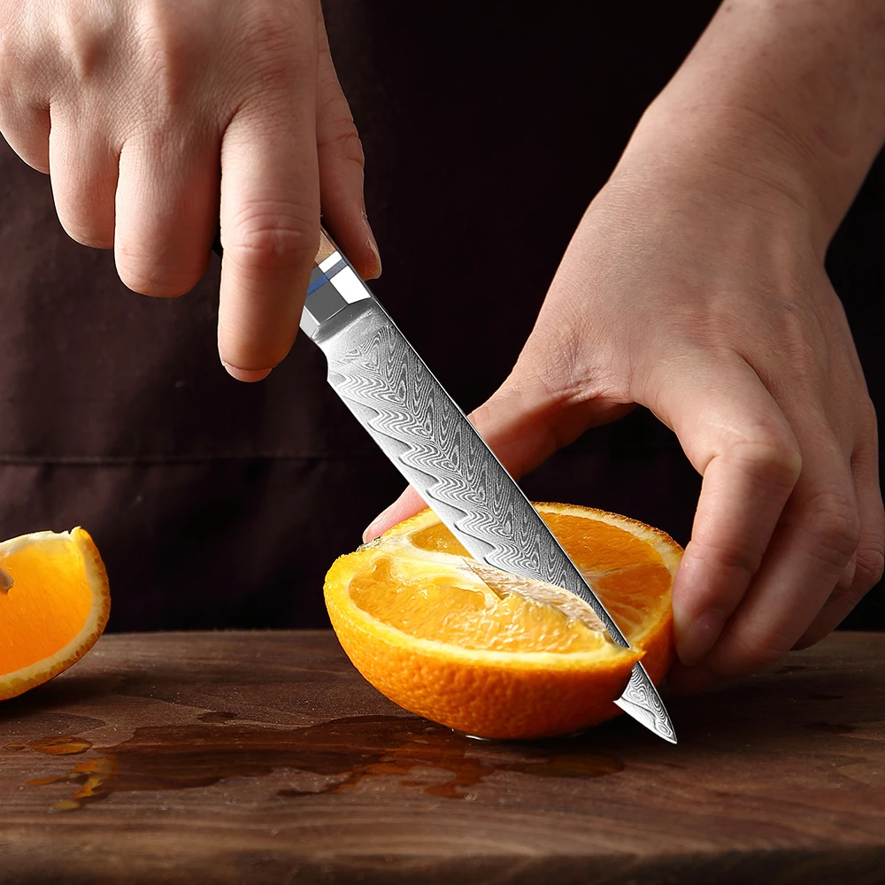 5 Inch Utility Knife Japanese Damascus Steel Fruit Paring Knife Western Dinner Knife Kitchen Steak Knife Octagonal Handle