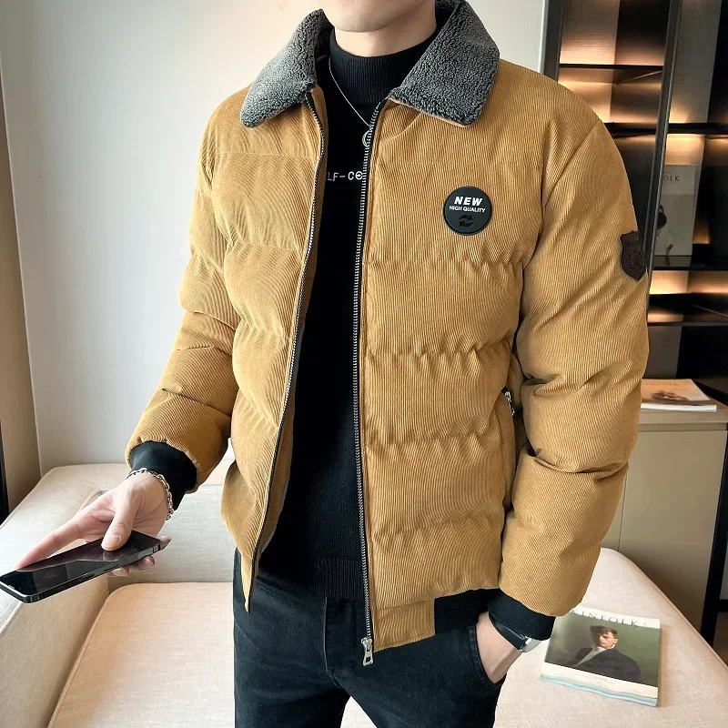 

Casual Clothing Autumn Warm Parkas Puffer Coat Male Vintage Loose Solid Windproof Fur Collar Corduroy Men Winter Jacket Fashion